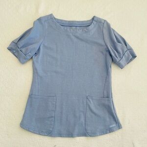 Jaanuu Women’s Scrub Top Puffed Sleeve Size Large Blue